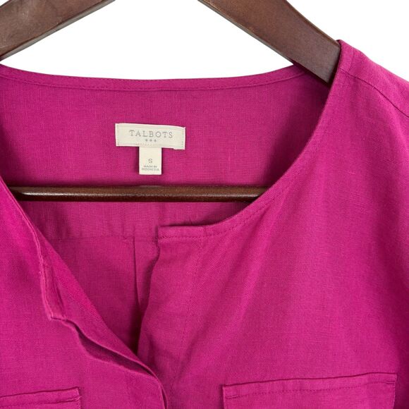 Talbots Pink Magenta Collarless Button Down Shirt Linen Blend Women’s Small - Picture 3 of 6